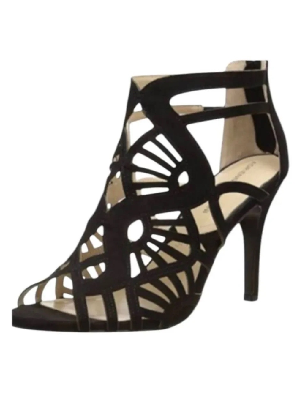 Black Adrienne Vittadini Gaven Laser-Cut Suede High Heel Sandal